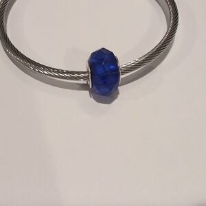 Silver Darker Blue Faceted Charm for Pandora Style Bracelet‎